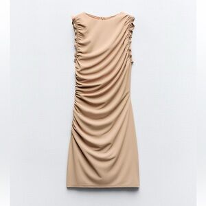 Zara SHORT RUFFLED DRESS XL | BEIGE-PINK